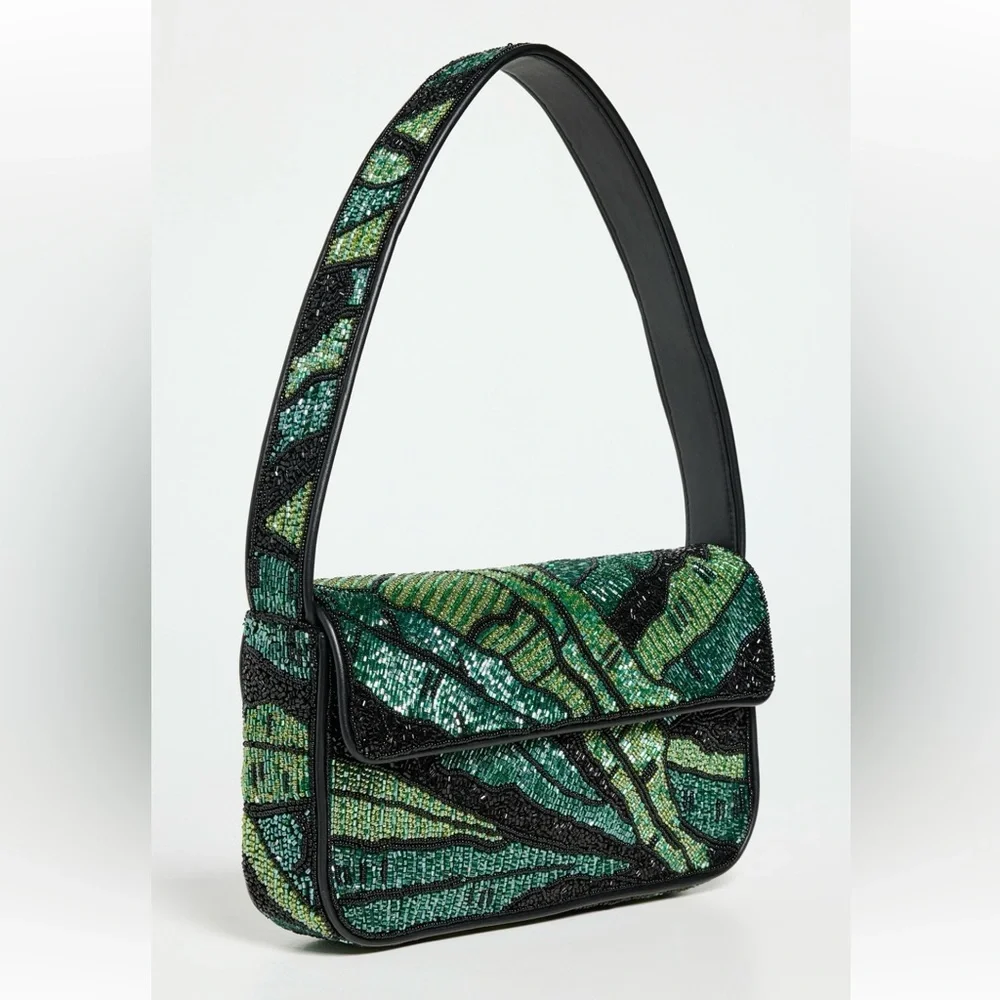 🌺🎉HP🎉🌺 NWOT Staud Beaded Tommy Shoulder Bag Green Palms  🌟 Rare Find 🌟 - Picture 13 of 16